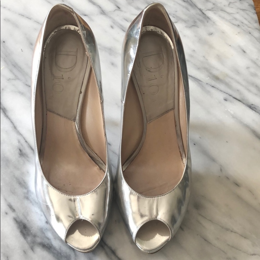 Silver Peep toe high heel Christian Dior shoe